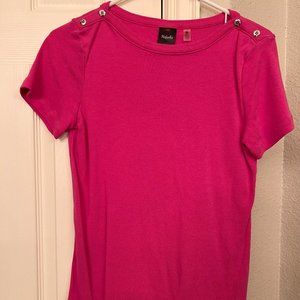 Rafaella Size M Pink Short Sleeve Top With Silver Buttons on Shoulder